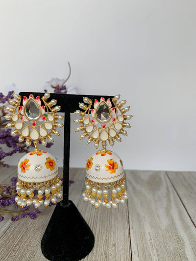 Summer Floral Jhumki's Earrings THE KUNDAN SHOP Cream 