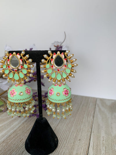 Summer Floral Jhumki's Earrings THE KUNDAN SHOP Mint 