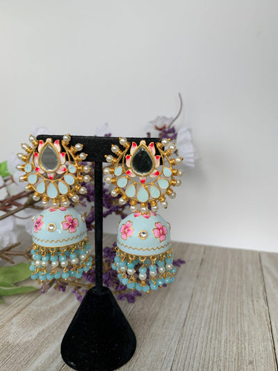 Summer Floral Jhumki's Earrings THE KUNDAN SHOP Light Blue 
