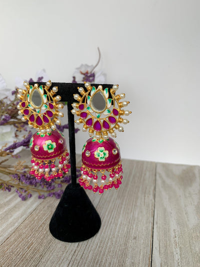 Summer Floral Jhumki's Earrings THE KUNDAN SHOP Dark Pink 