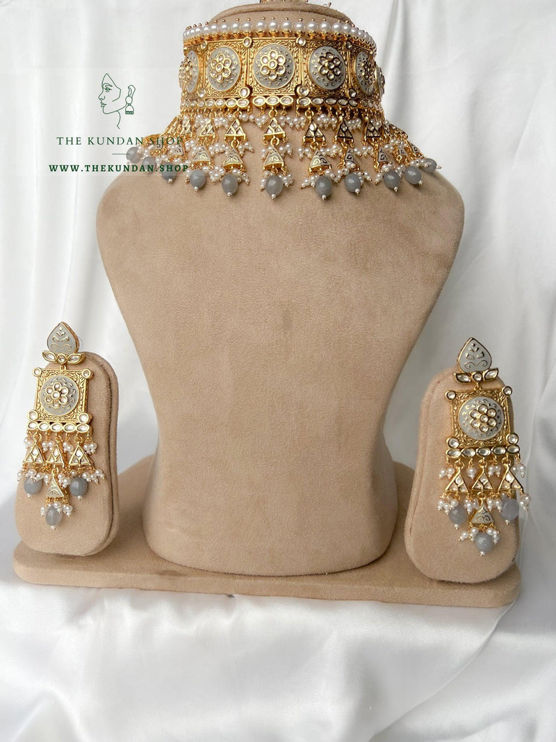 Intrigue in Grey Necklace Sets THE KUNDAN SHOP 