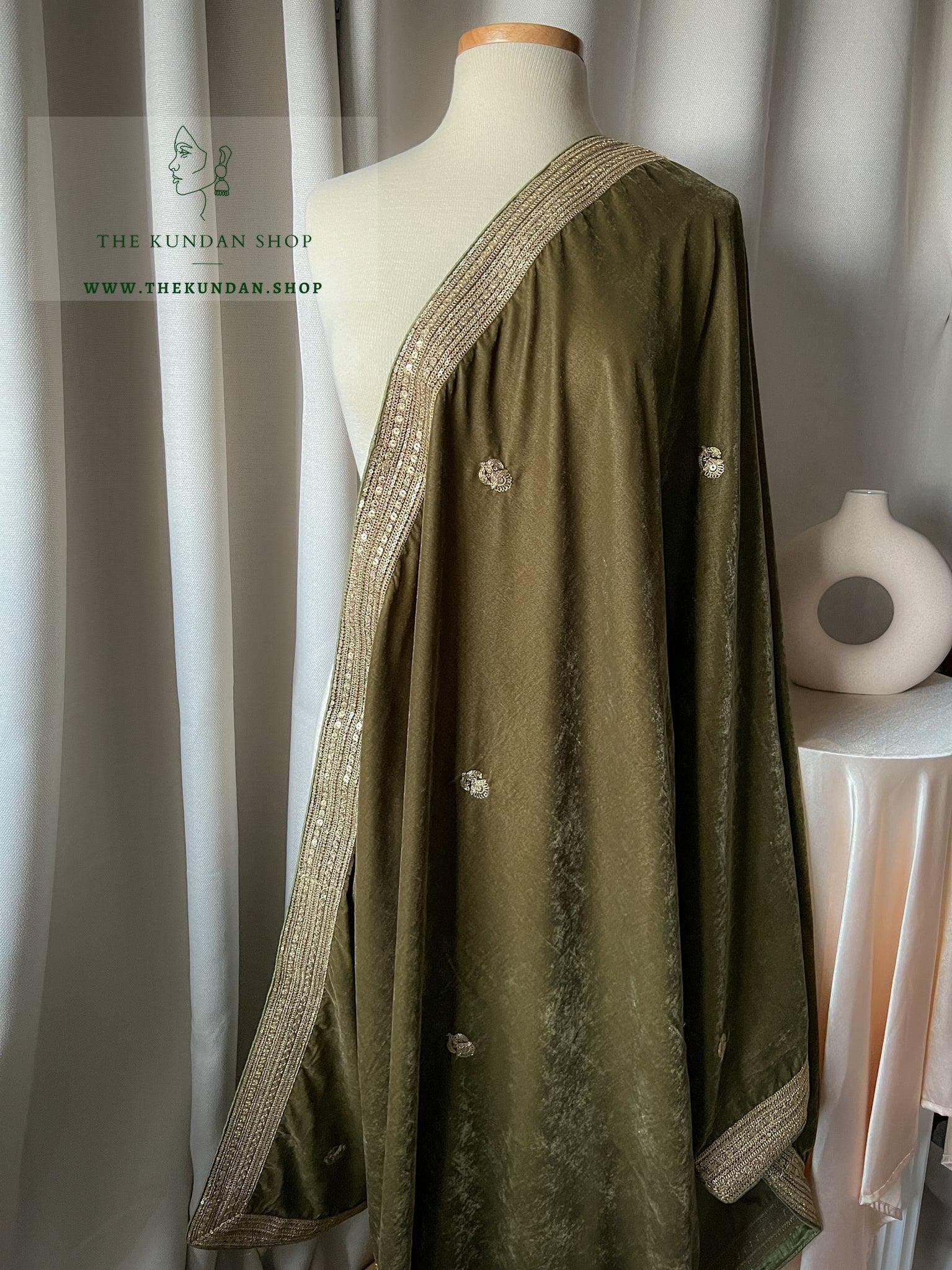Mehndhi Green & Sequin Shawl Dupatta THE KUNDAN SHOP 