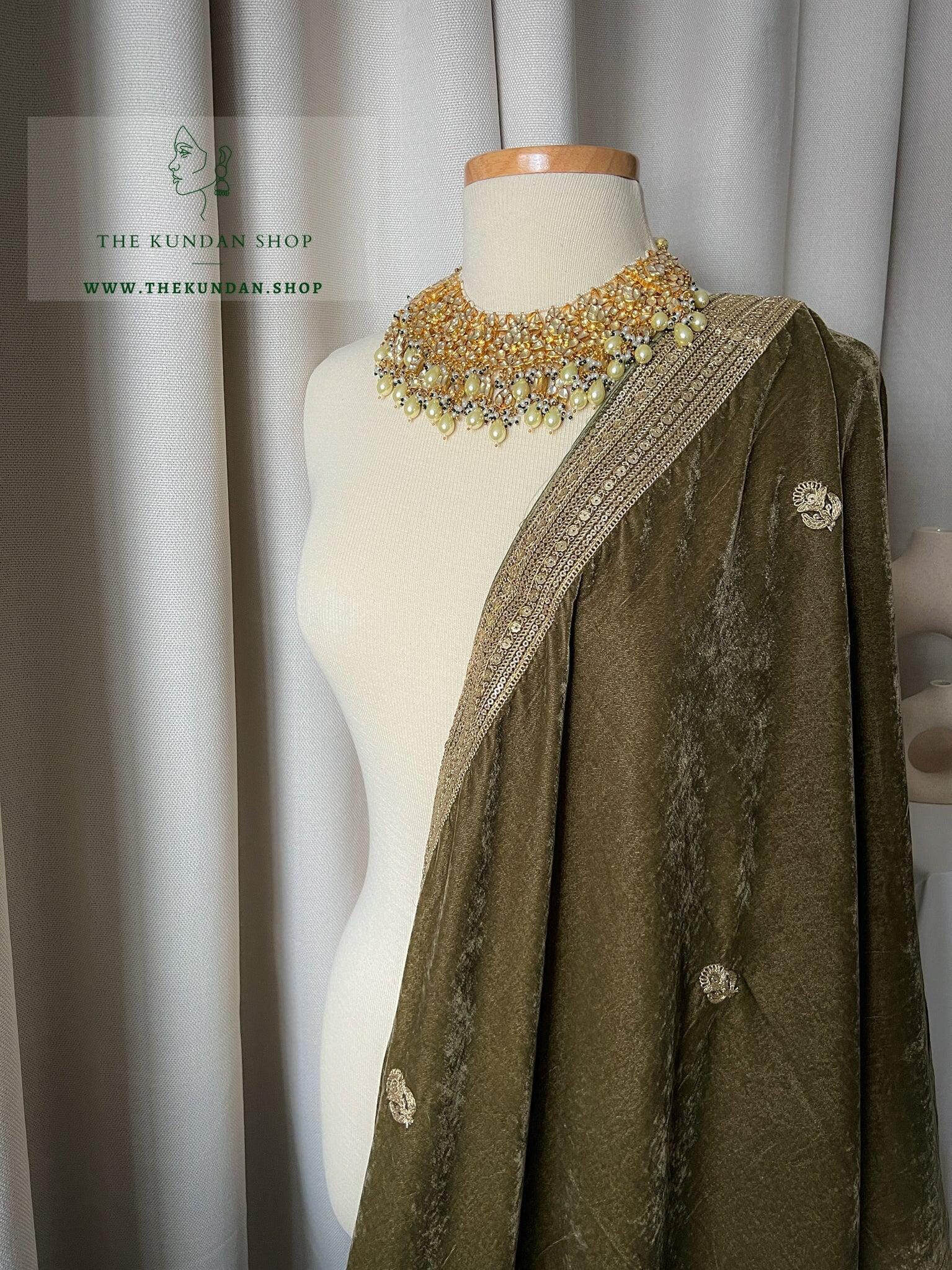 Mehndhi Green & Sequin Shawl Dupatta THE KUNDAN SHOP 