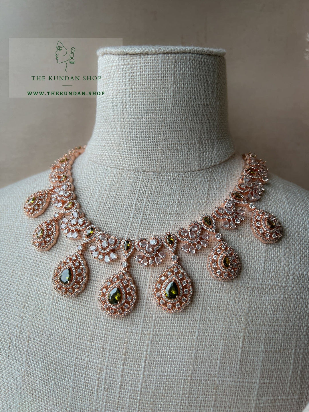 Resilient in Rose Gold & Mehendi Green Necklace Sets THE KUNDAN SHOP 