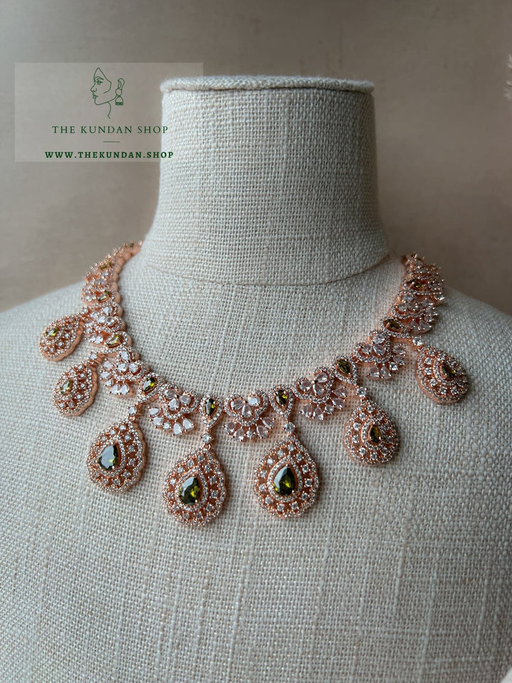 Resilient in Rose Gold & Mehendi Green Necklace Sets THE KUNDAN SHOP 