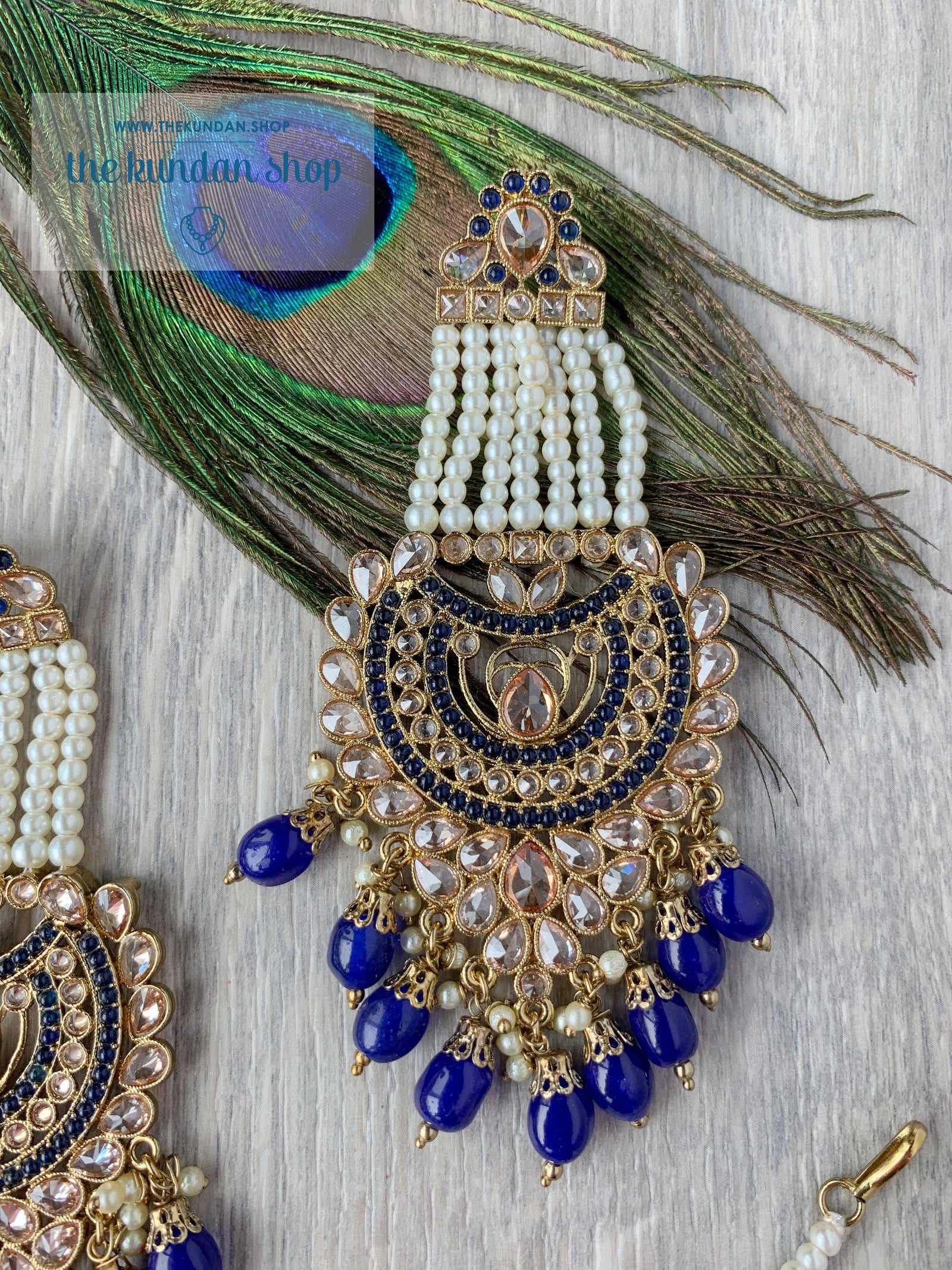 Illusion Set in Midnight Blue Earrings + Tikka THE KUNDAN SHOP 