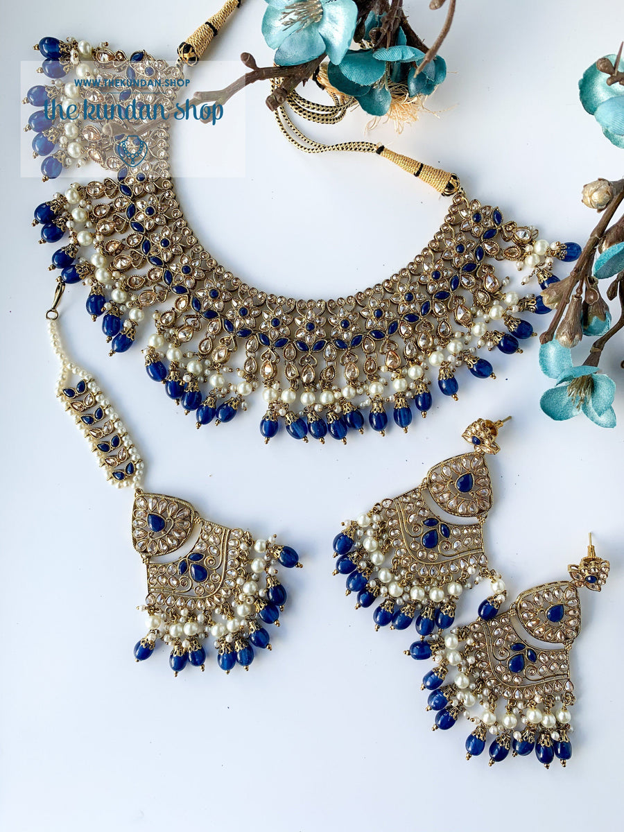 Locked In, In Midnight Blue Necklace Sets THE KUNDAN SHOP 