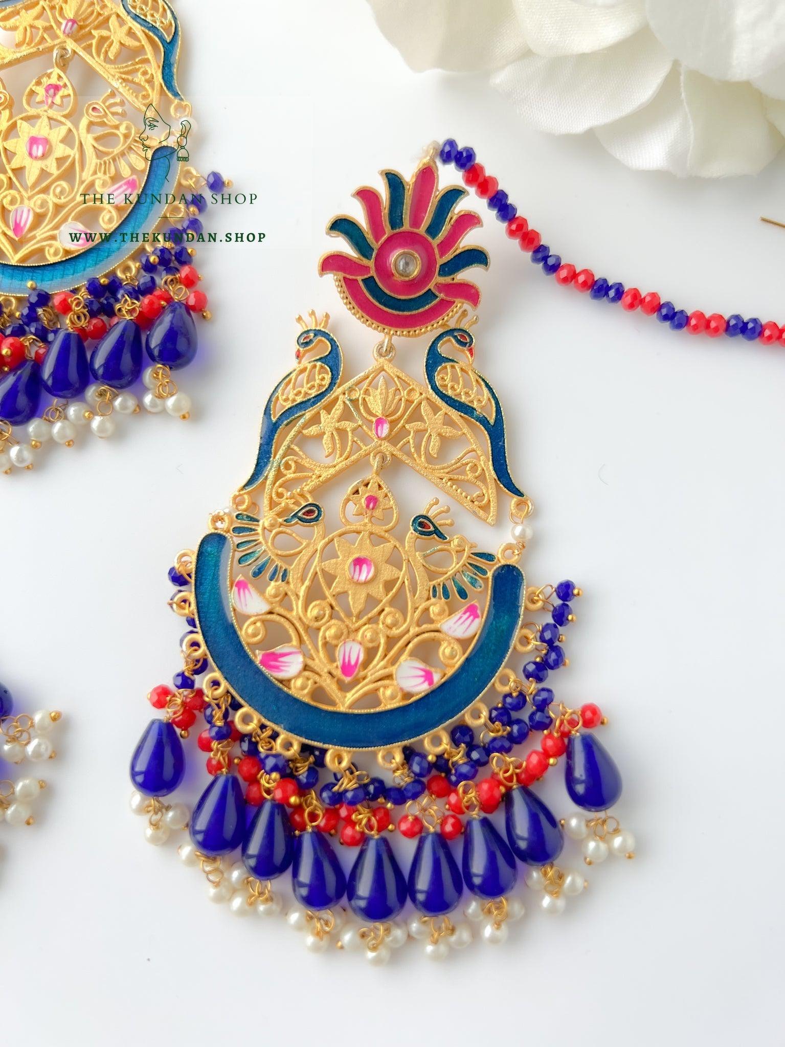 Serene Moorni in Midnight Blue Earrings + Tikka THE KUNDAN SHOP 
