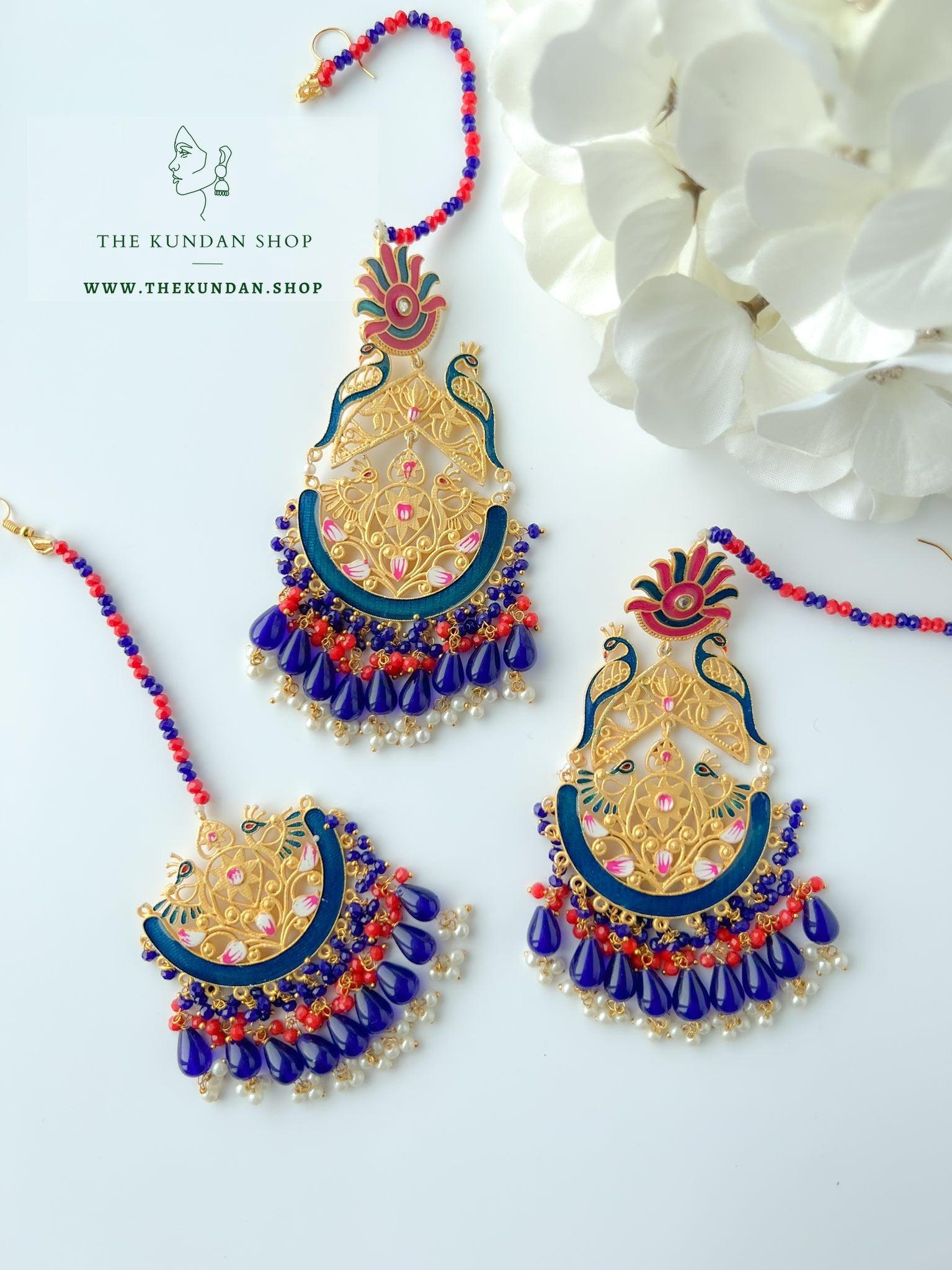 Serene Moorni in Midnight Blue Earrings + Tikka THE KUNDAN SHOP 