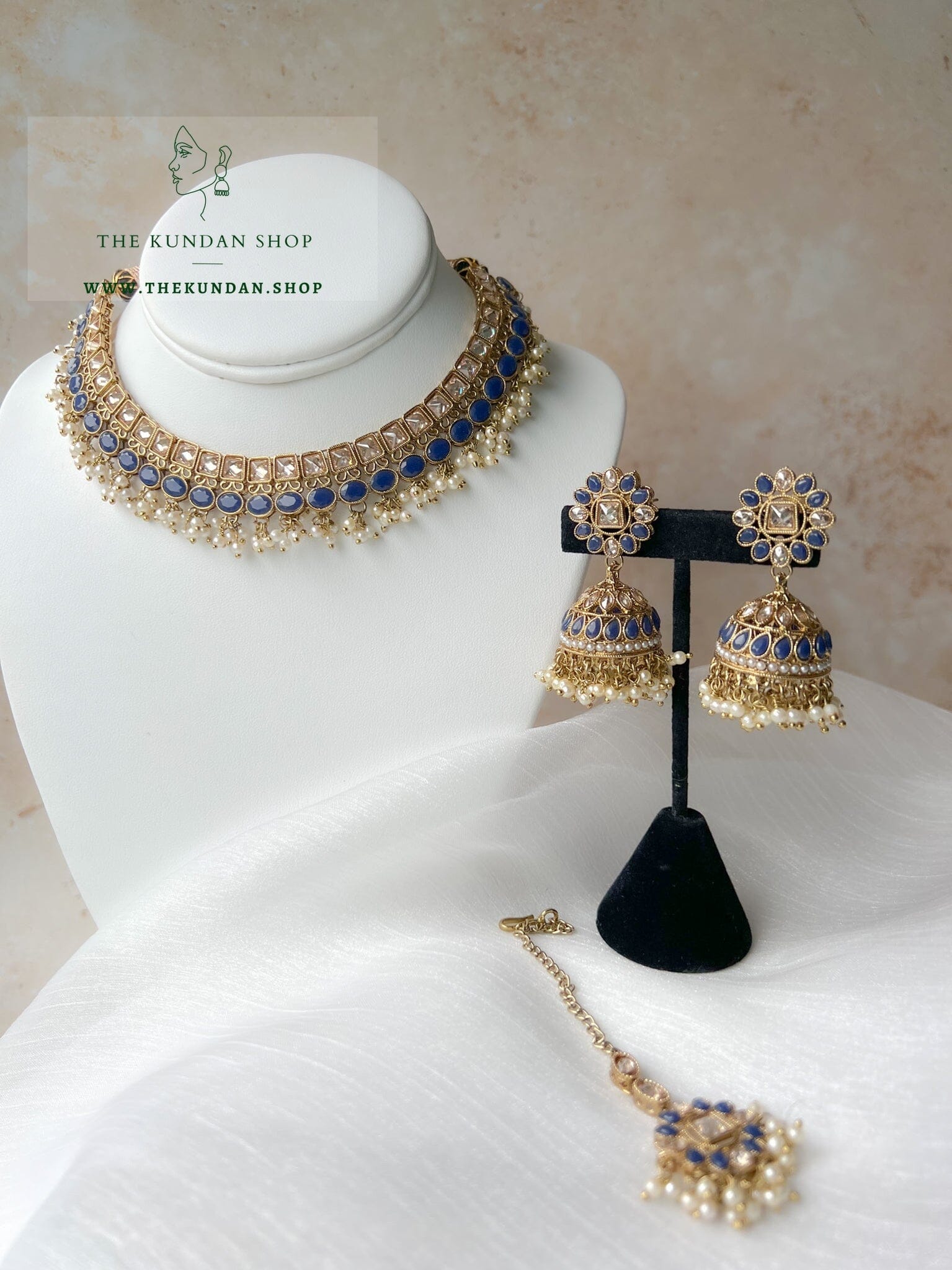 Illusive Polki in Midnight Blue Necklace Sets THE KUNDAN SHOP 