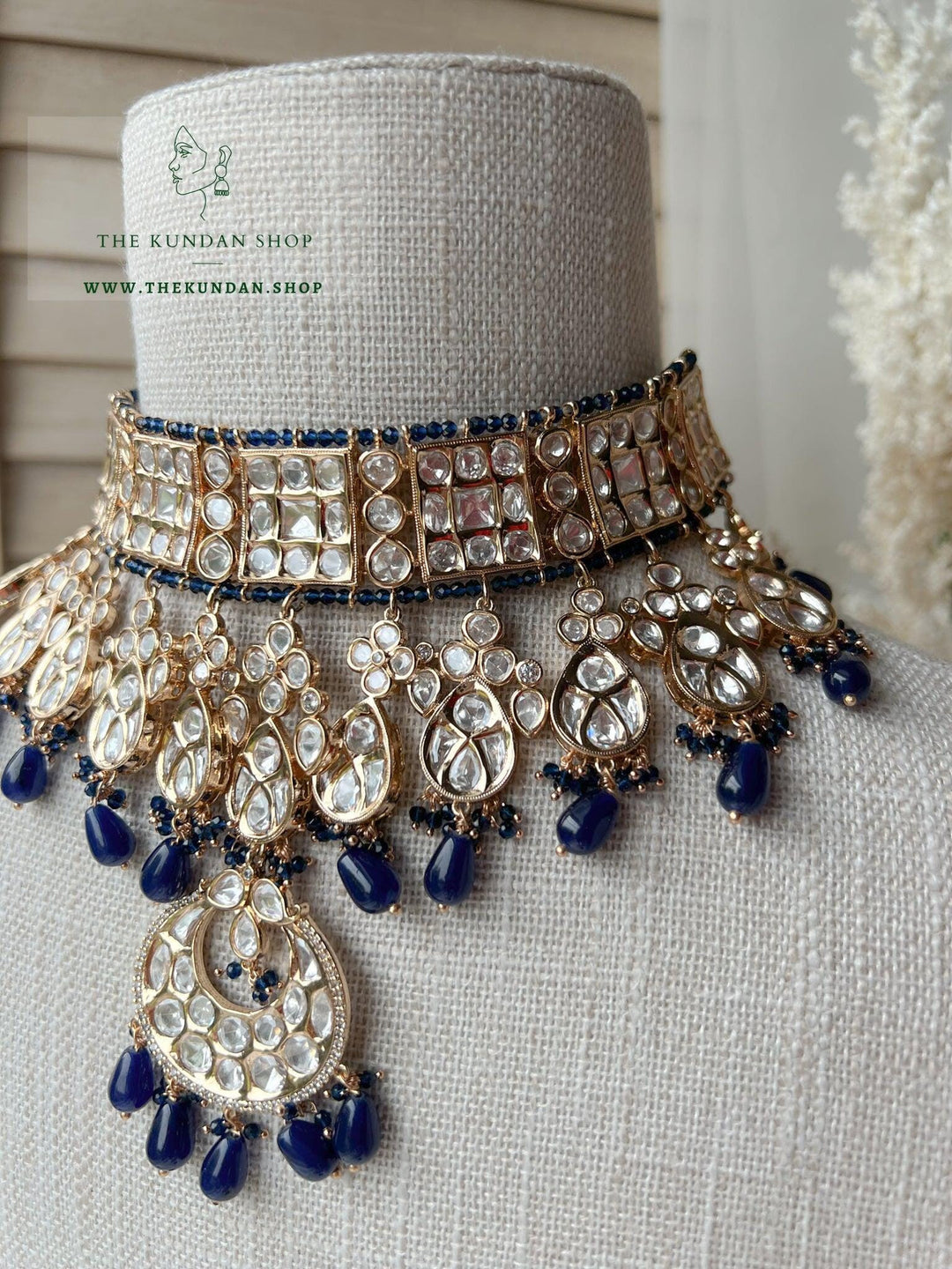 Distance in Midnight Blue Necklace Sets THE KUNDAN SHOP 