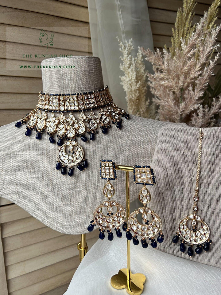 Distance in Midnight Blue Necklace Sets THE KUNDAN SHOP 