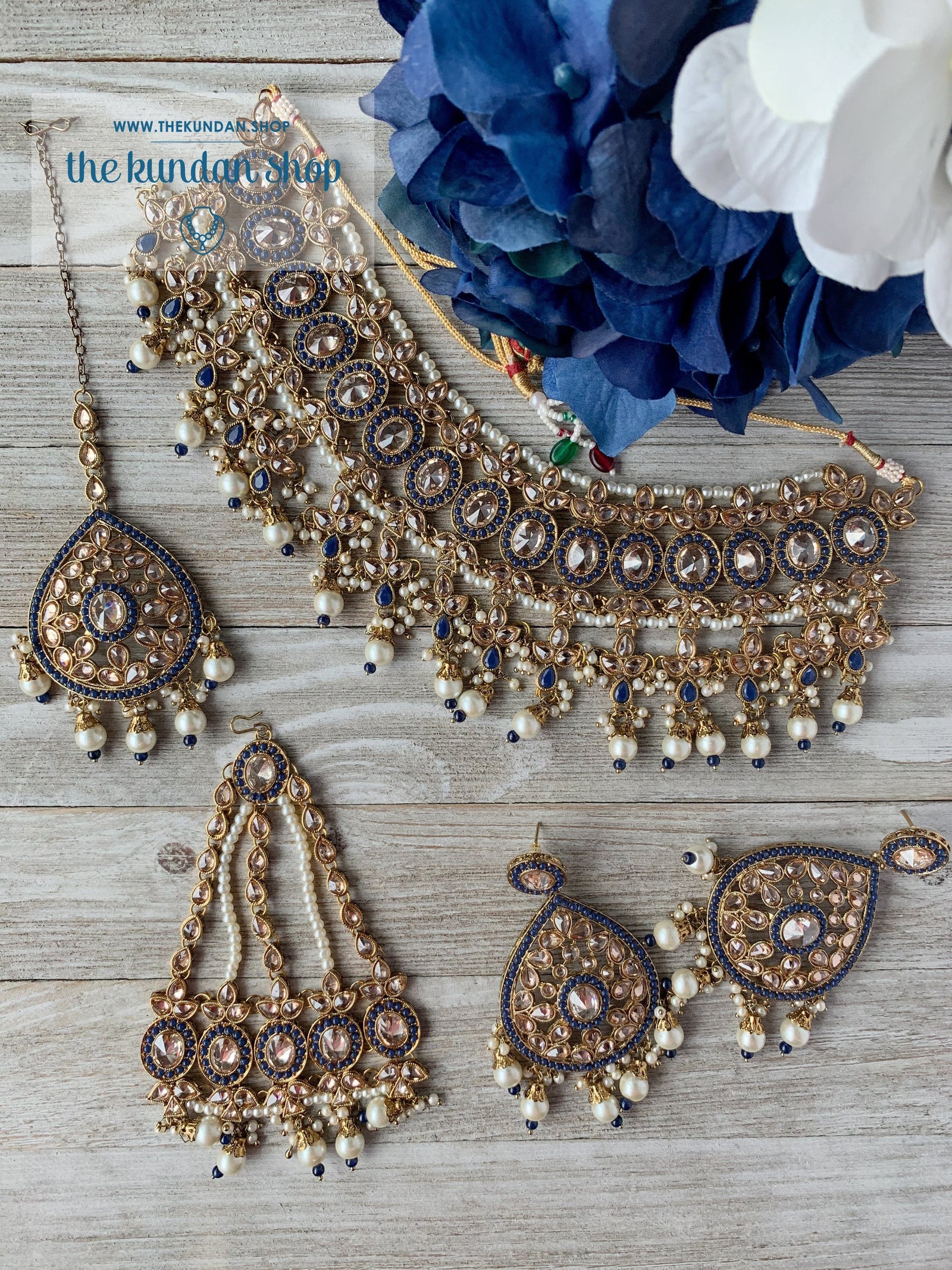 Dignify Set in Midnight Blue Necklace Sets THE KUNDAN SHOP 