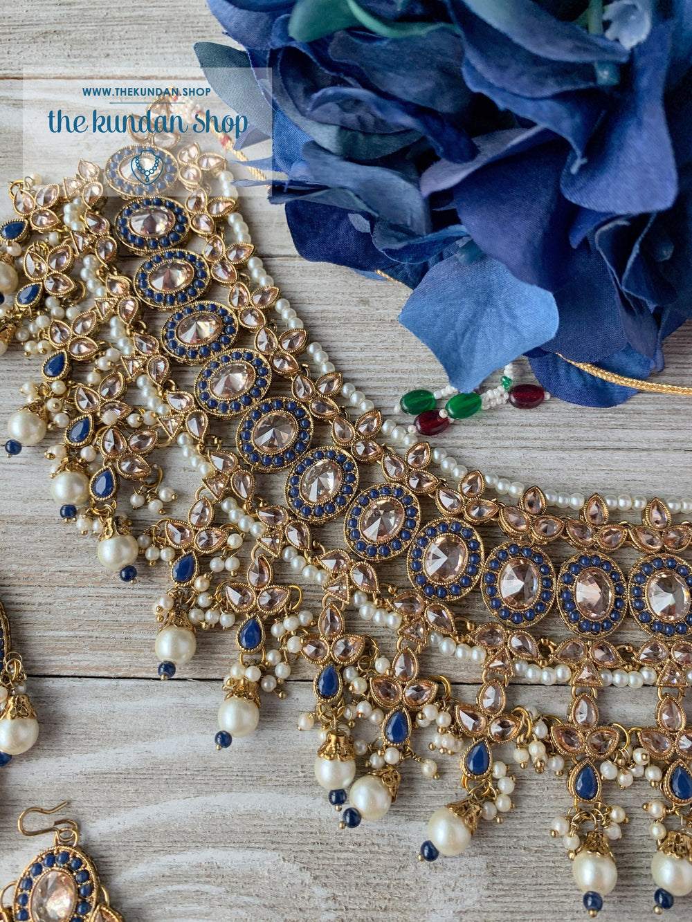 Dignify Set in Midnight Blue Necklace Sets THE KUNDAN SHOP 