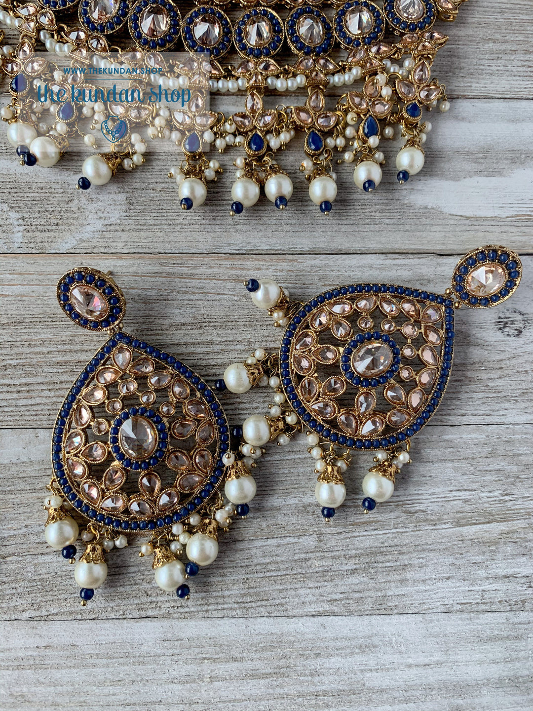 Dignify Set in Midnight Blue Necklace Sets THE KUNDAN SHOP 