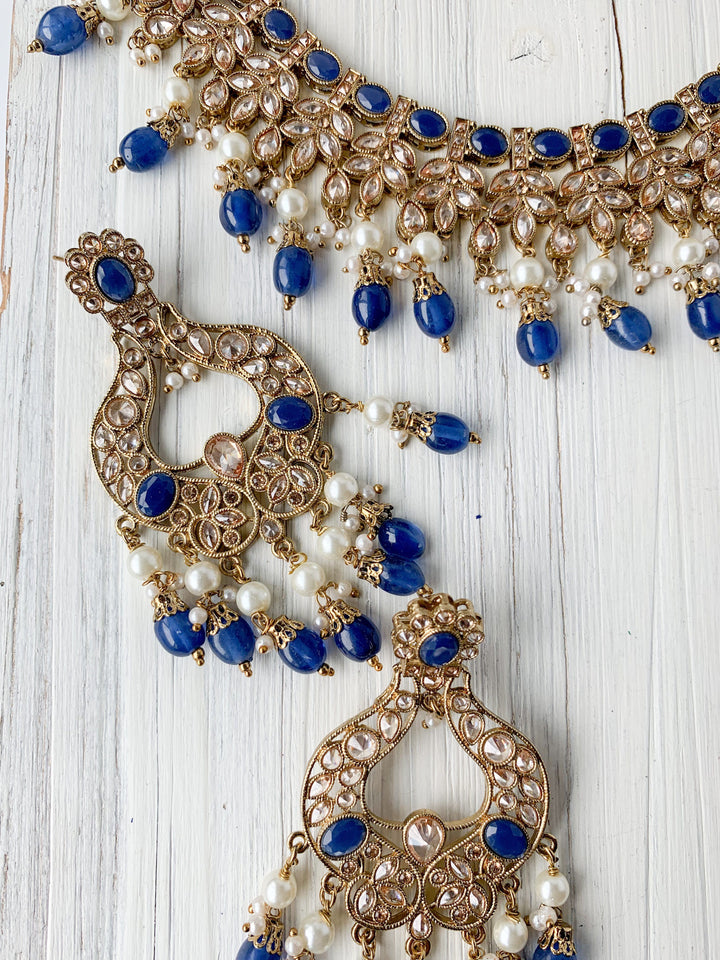 Runaway in Midnight Blue Necklace Sets THE KUNDAN SHOP 