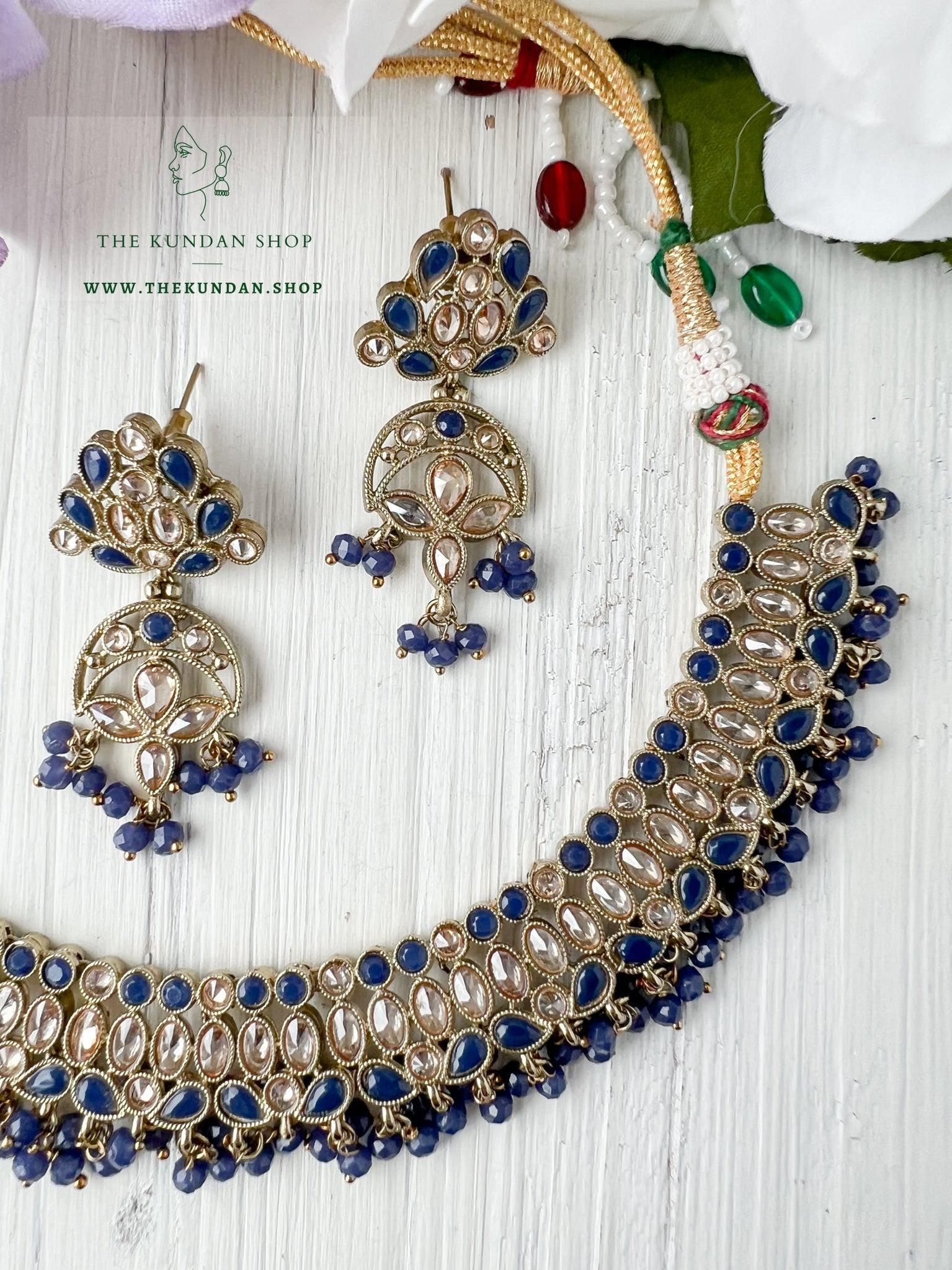 Sensitive in Midnight Blue Necklace Sets THE KUNDAN SHOP 