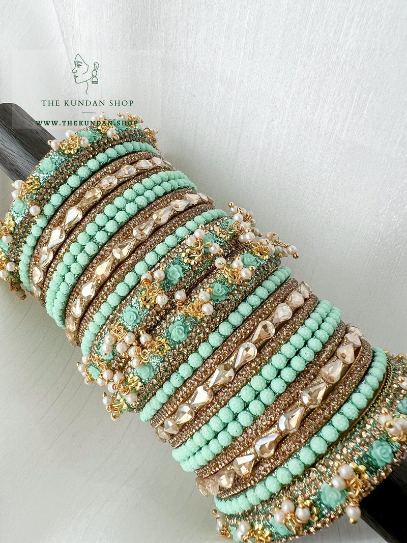 Rose Petal Bangles in Mint Bangles THE KUNDAN SHOP 