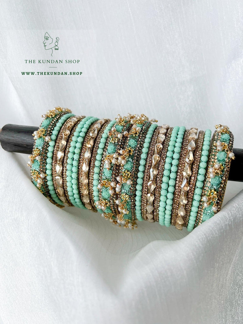 Rose Petal Bangles in Mint Bangles THE KUNDAN SHOP 