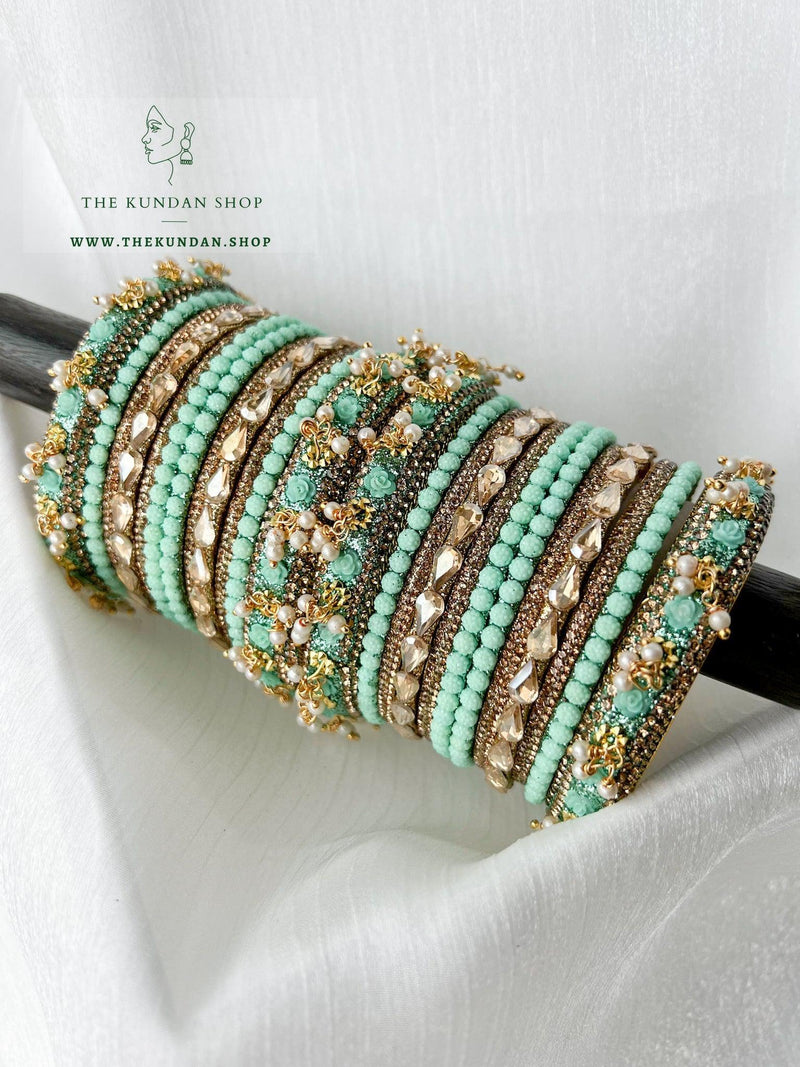 Rose Petal Bangles in Mint Bangles THE KUNDAN SHOP 
