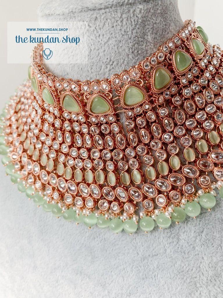 Beam in Rose Gold &amp; Mint Necklace Sets THE KUNDAN SHOP 