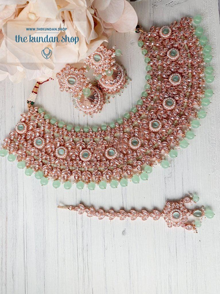 Idealistic in Rose Gold & Mint Necklace Sets THE KUNDAN SHOP 