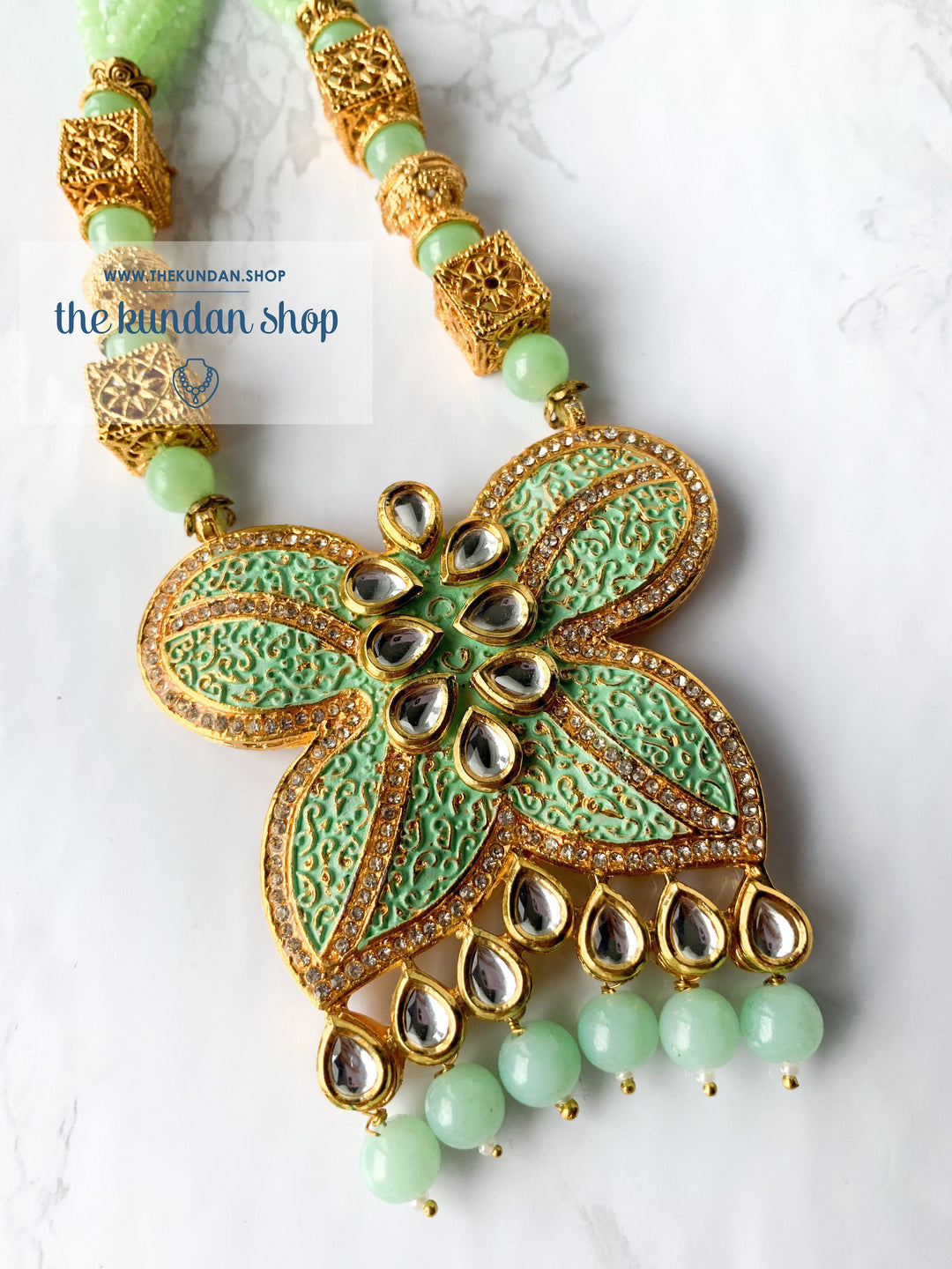 Mint Butterfly, Necklace Sets - THE KUNDAN SHOP