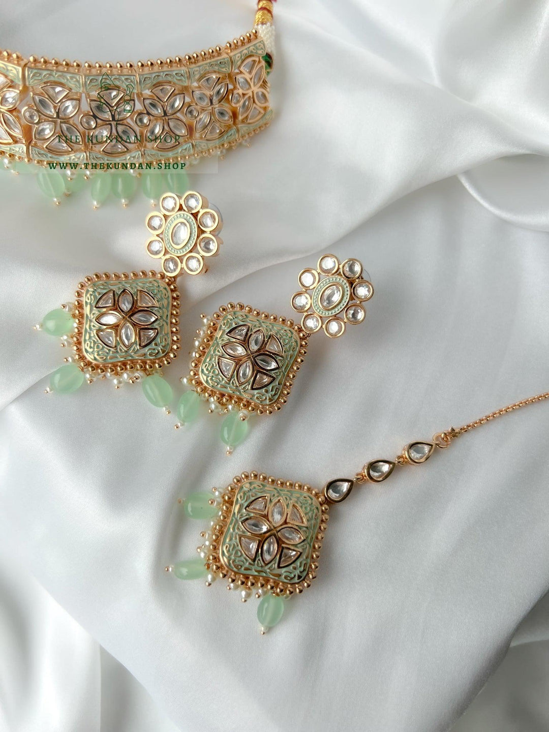 Dynasty Choker in Mint Necklace Sets THE KUNDAN SHOP 