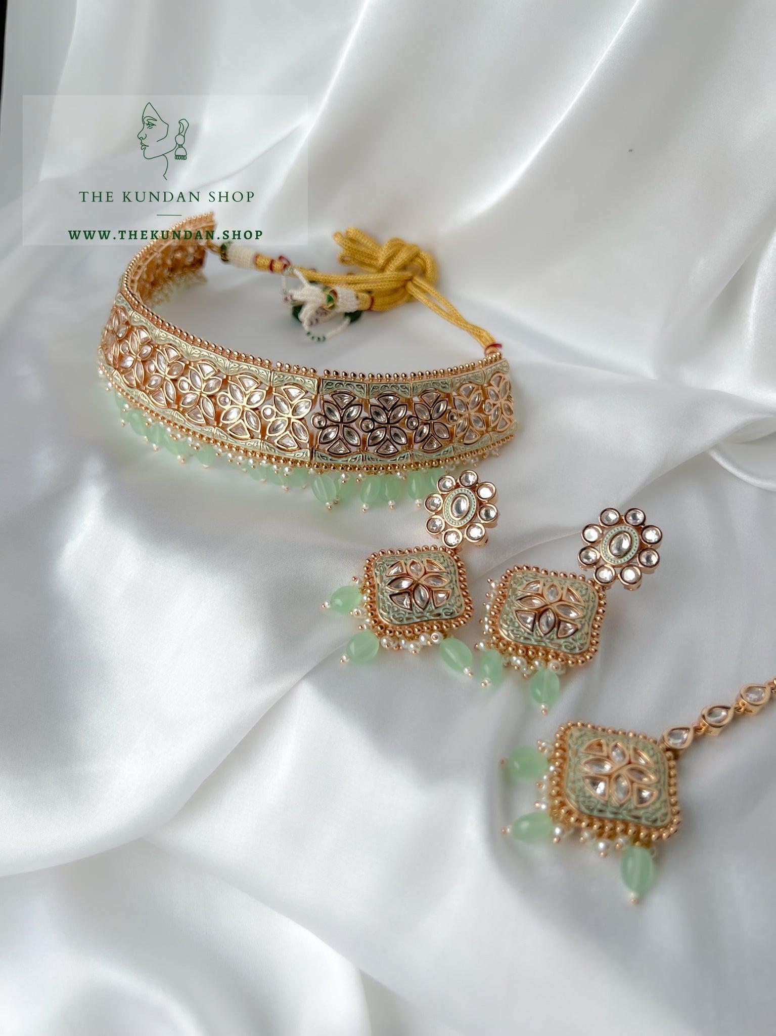 Dynasty Choker in Mint Necklace Sets THE KUNDAN SHOP 
