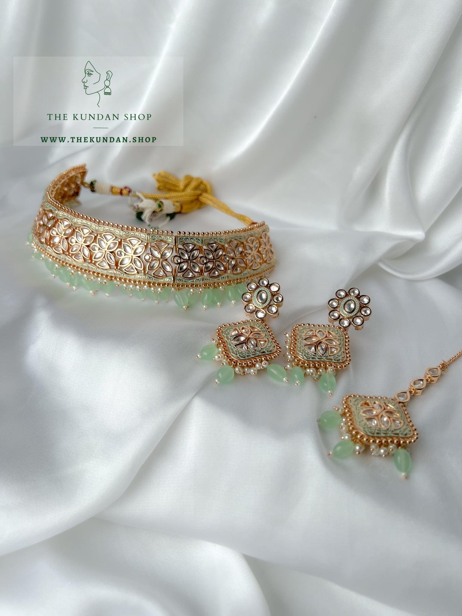 Dynasty Choker in Mint Necklace Sets THE KUNDAN SHOP 