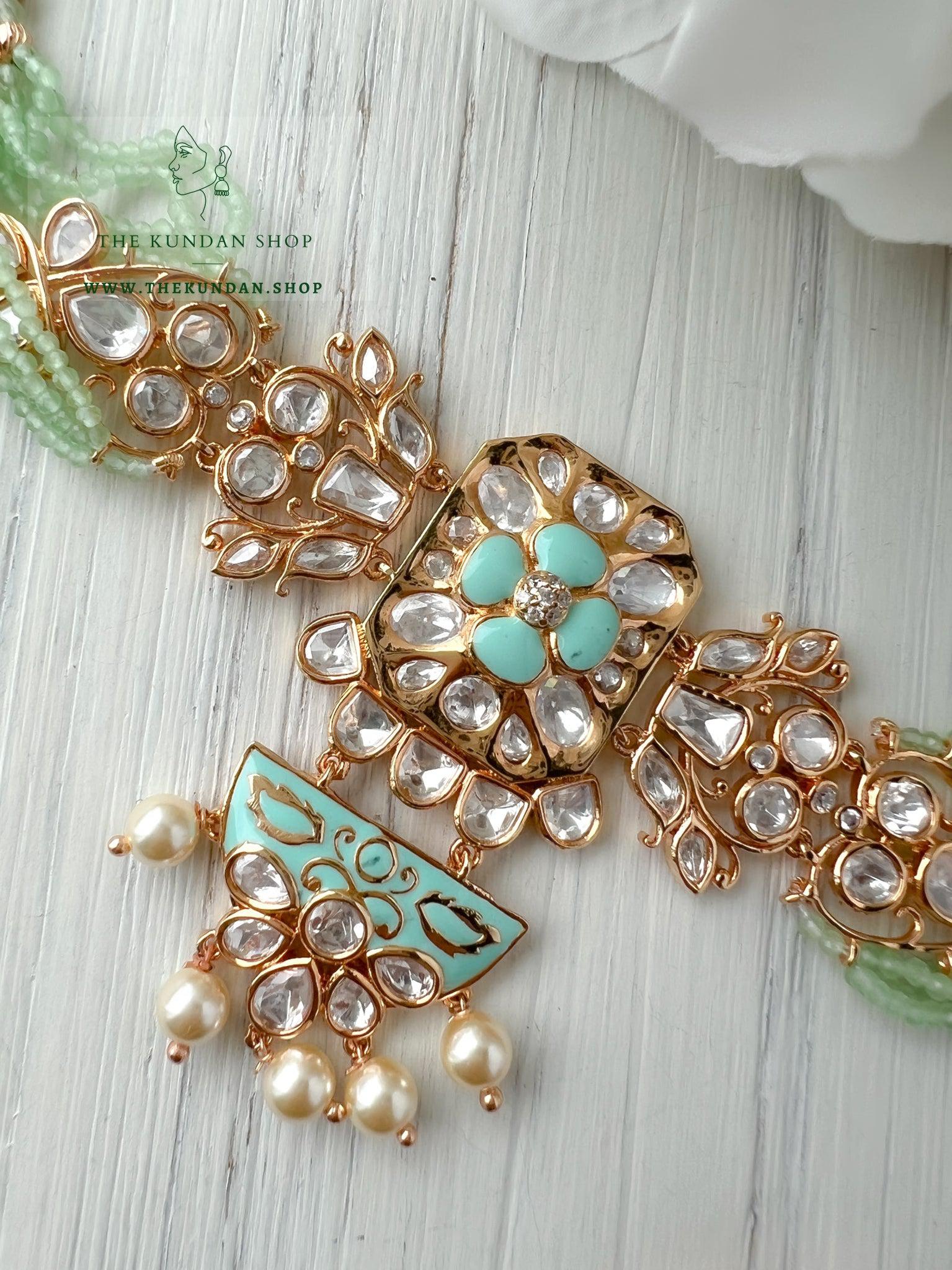 Floral Reflection in Mint Necklace Sets THE KUNDAN SHOP 