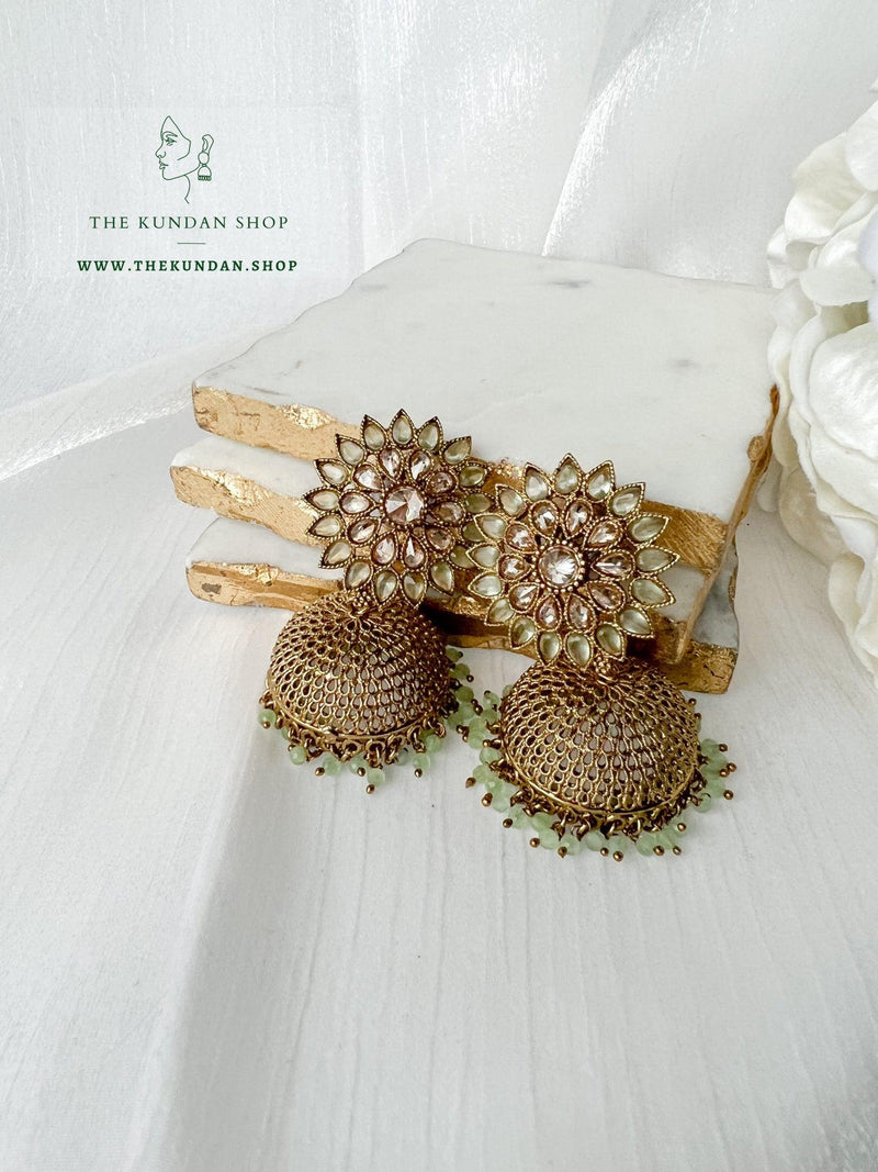 Floral Jhumkis Earrings THE KUNDAN SHOP Mint 