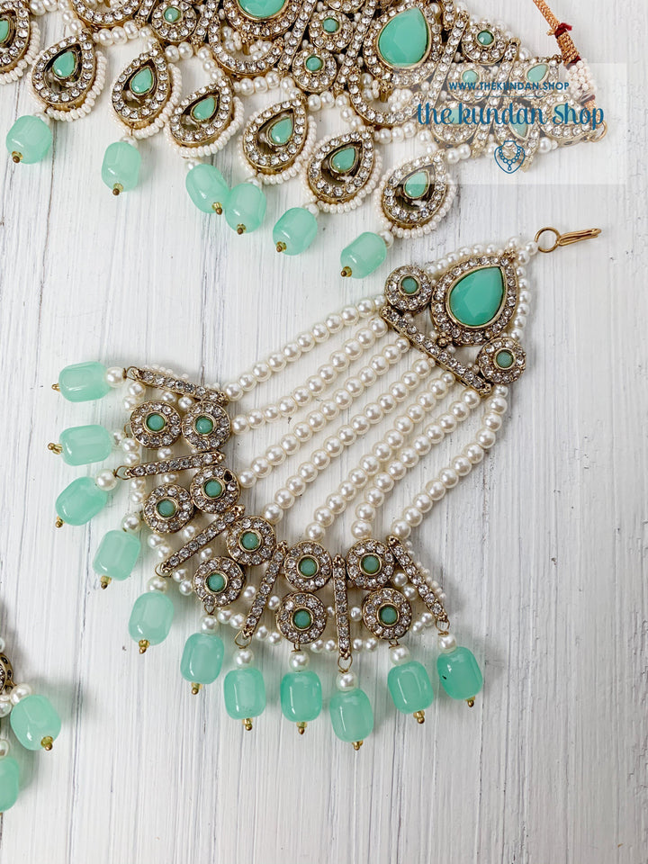 Magnificent Teardrops in Mint & Gold Necklace Sets THE KUNDAN SHOP 