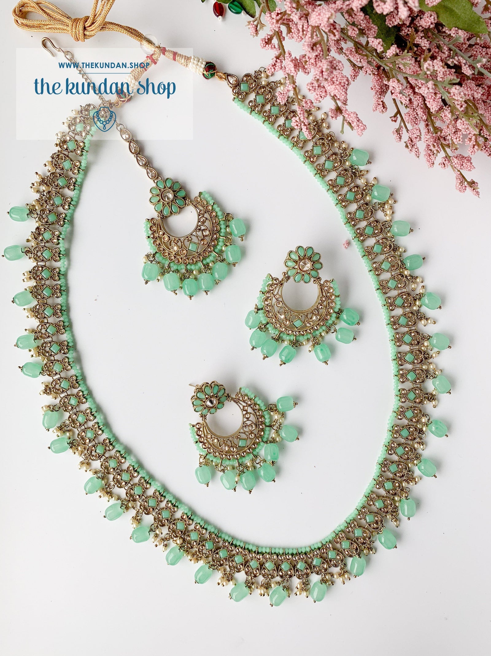 Dynamic in Mint Green Necklace Sets THE KUNDAN SHOP 