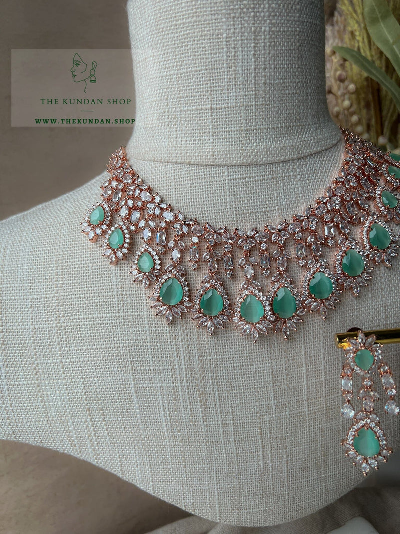 Rarity in Rose Gold & Mint Necklace Sets THE KUNDAN SHOP 