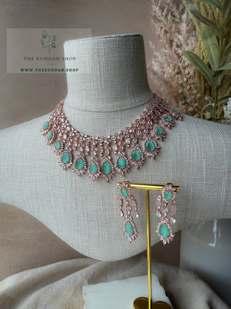 Rarity in Rose Gold & Mint Necklace Sets THE KUNDAN SHOP 