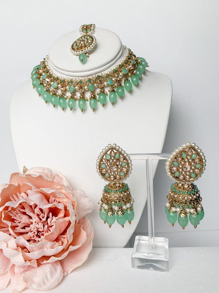 New Beginnings in Mint Necklace Sets THE KUNDAN SHOP 