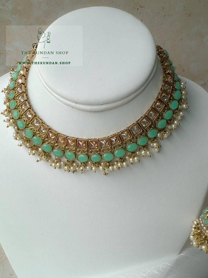 Illusive Polki in Mint Necklace Sets THE KUNDAN SHOP 