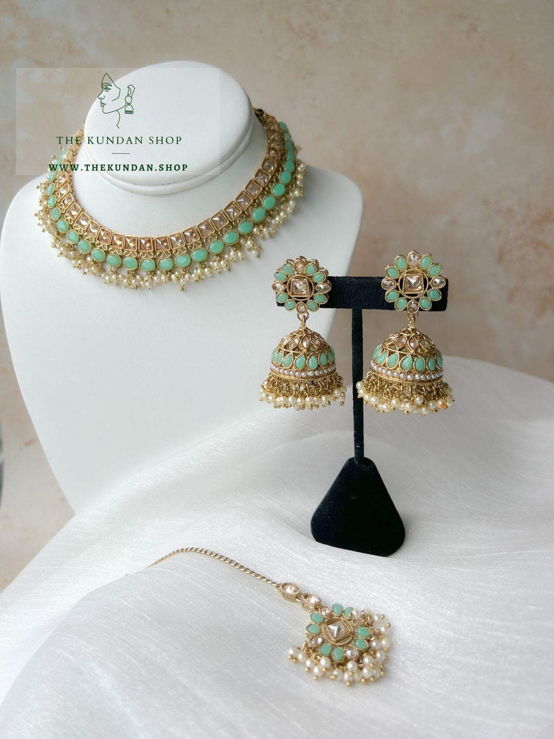 Illusive Polki in Mint Necklace Sets THE KUNDAN SHOP 