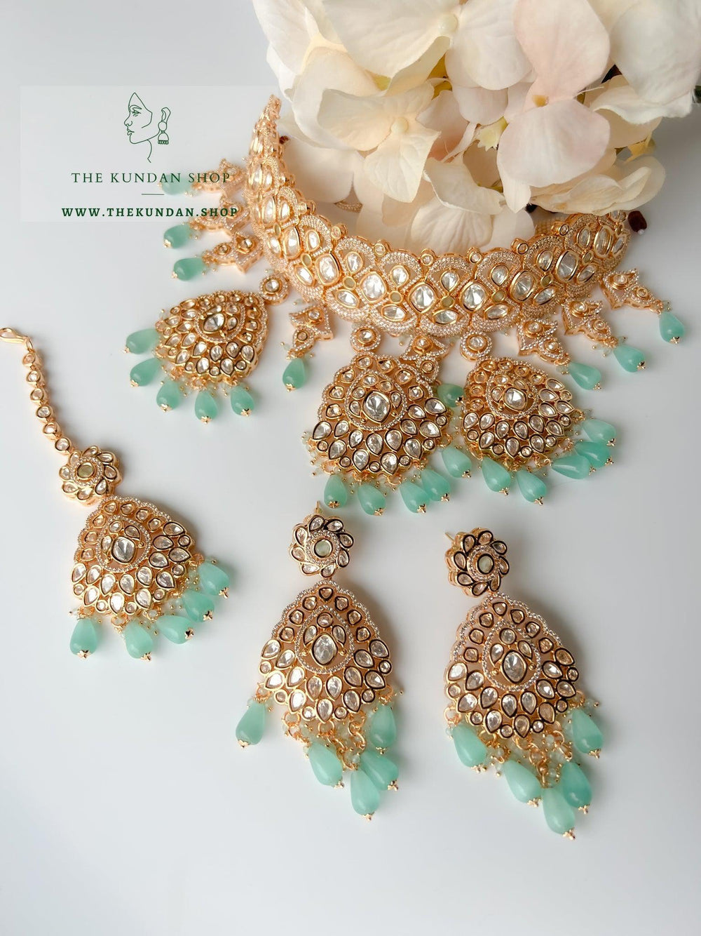 Romance in Mint Necklace Sets THE KUNDAN SHOP 