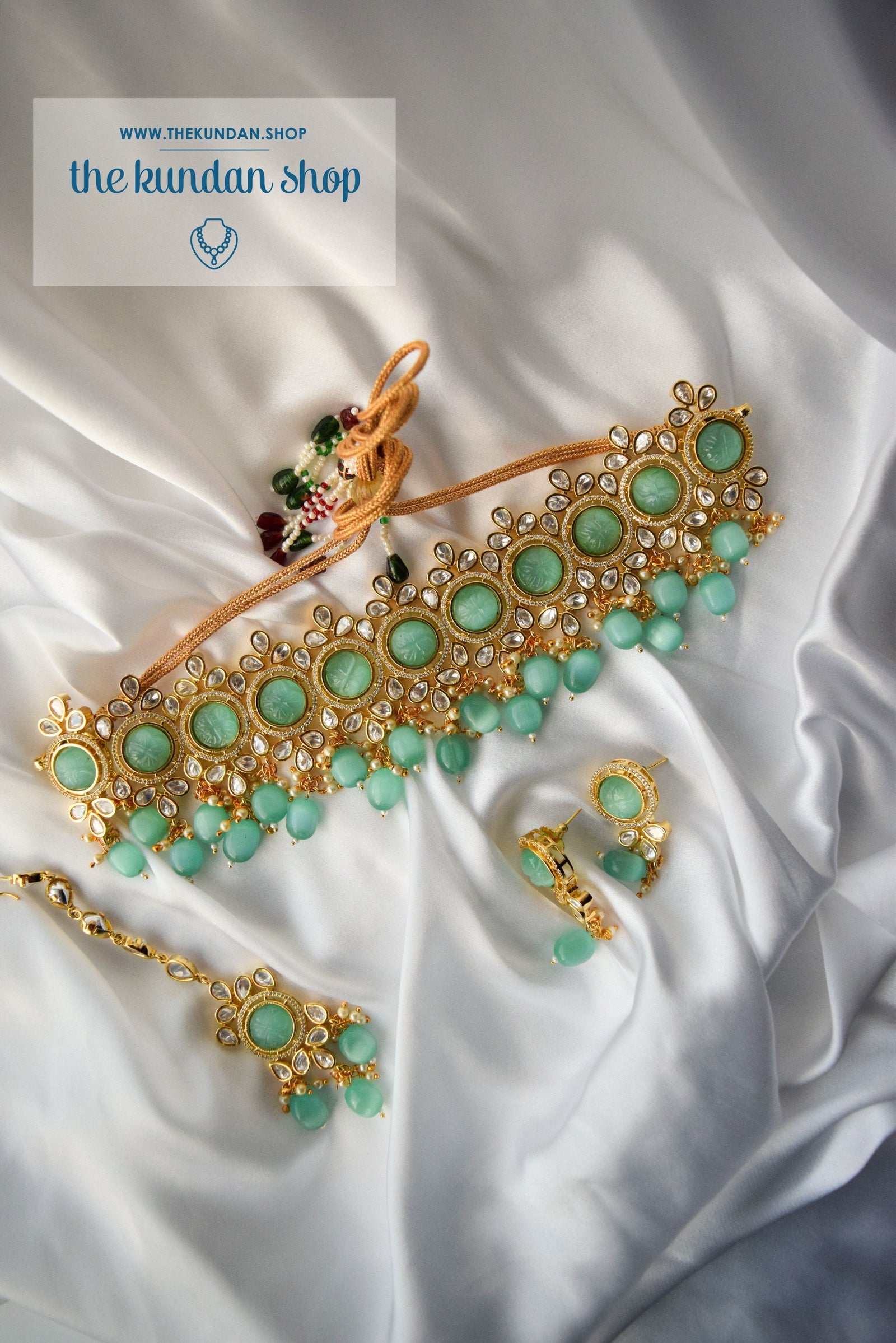 Pastel Estate in Mint Necklace Sets THE KUNDAN SHOP 