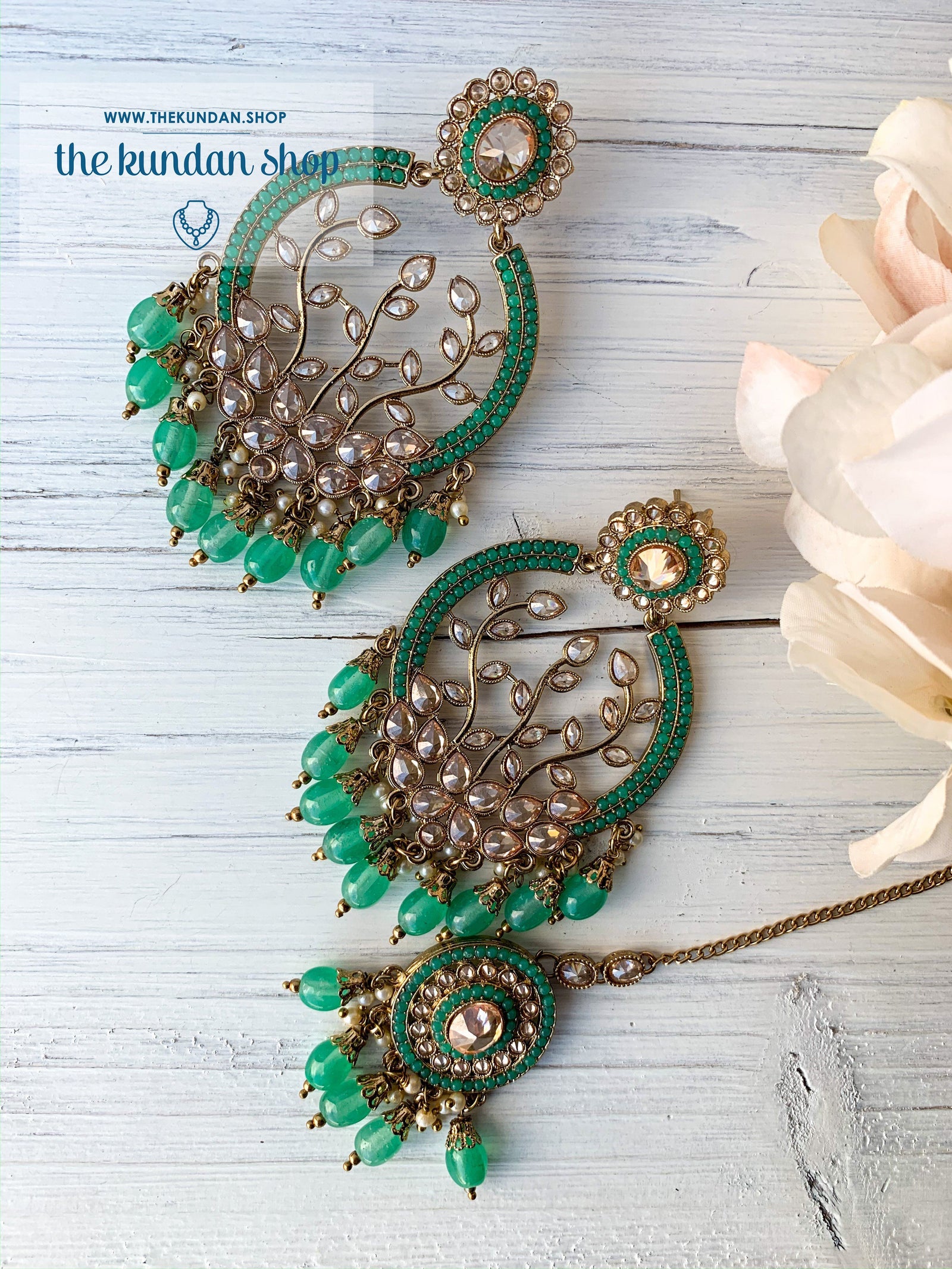 Smooth Move - Mint, Earrings + Tikka - THE KUNDAN SHOP
