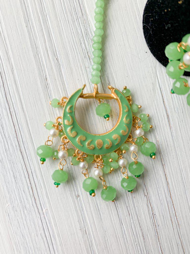 Persuasive in Mint Earrings + Tikka THE KUNDAN SHOP 