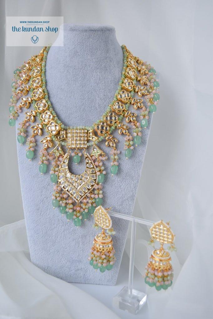 Mysterious in Mint & Pink Necklace Sets THE KUNDAN SHOP 