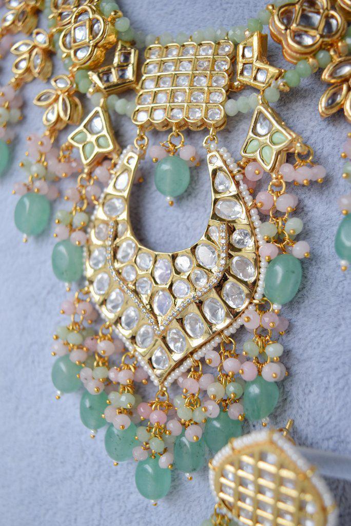 Mysterious in Mint & Pink Necklace Sets THE KUNDAN SHOP 