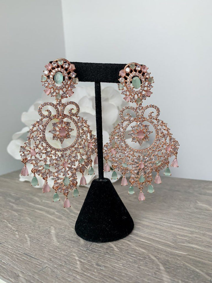 Charm in Rose Gold & Mint Pink Earrings + Tikka THE KUNDAN SHOP 