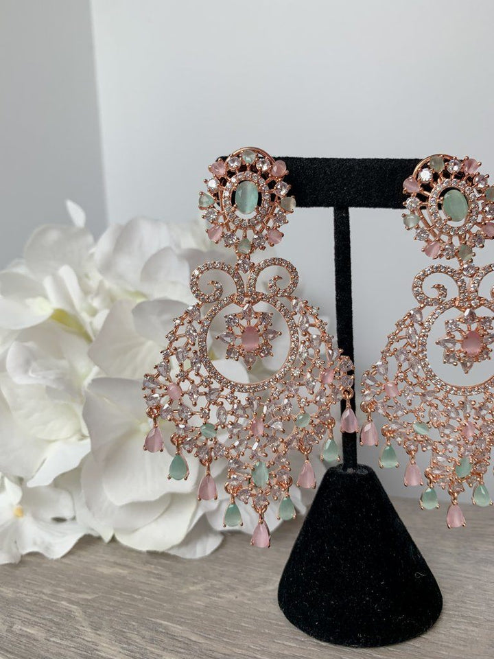 Charm in Rose Gold & Mint Pink Earrings + Tikka THE KUNDAN SHOP 