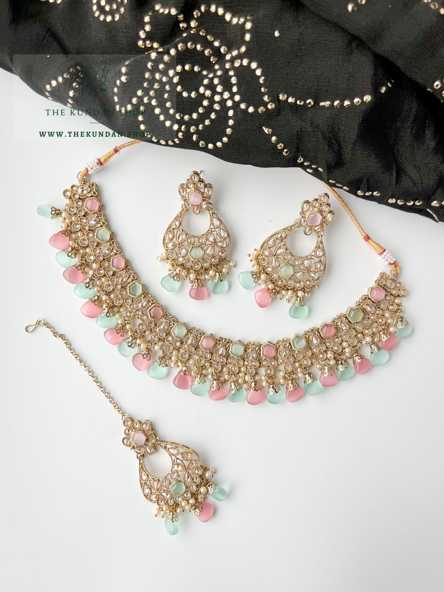 Headliner in Mint & Pink Necklace Sets THE KUNDAN SHOP 