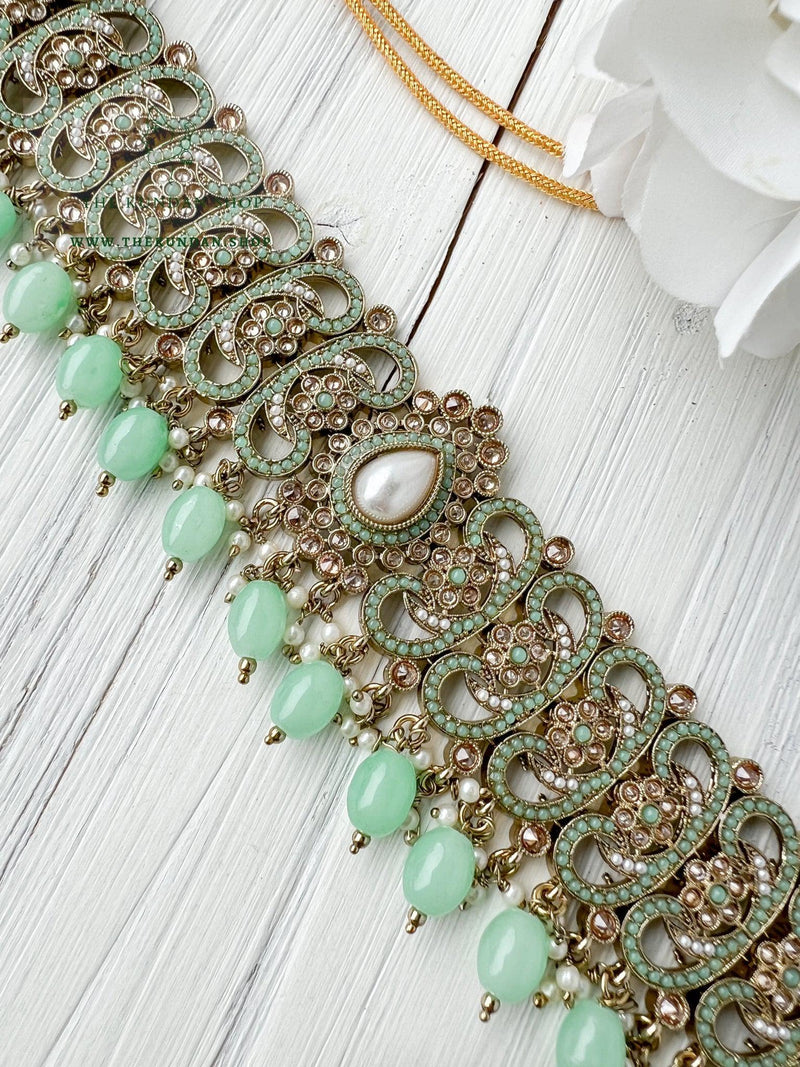 Gentle Polki in Mint Necklace Sets THE KUNDAN SHOP 