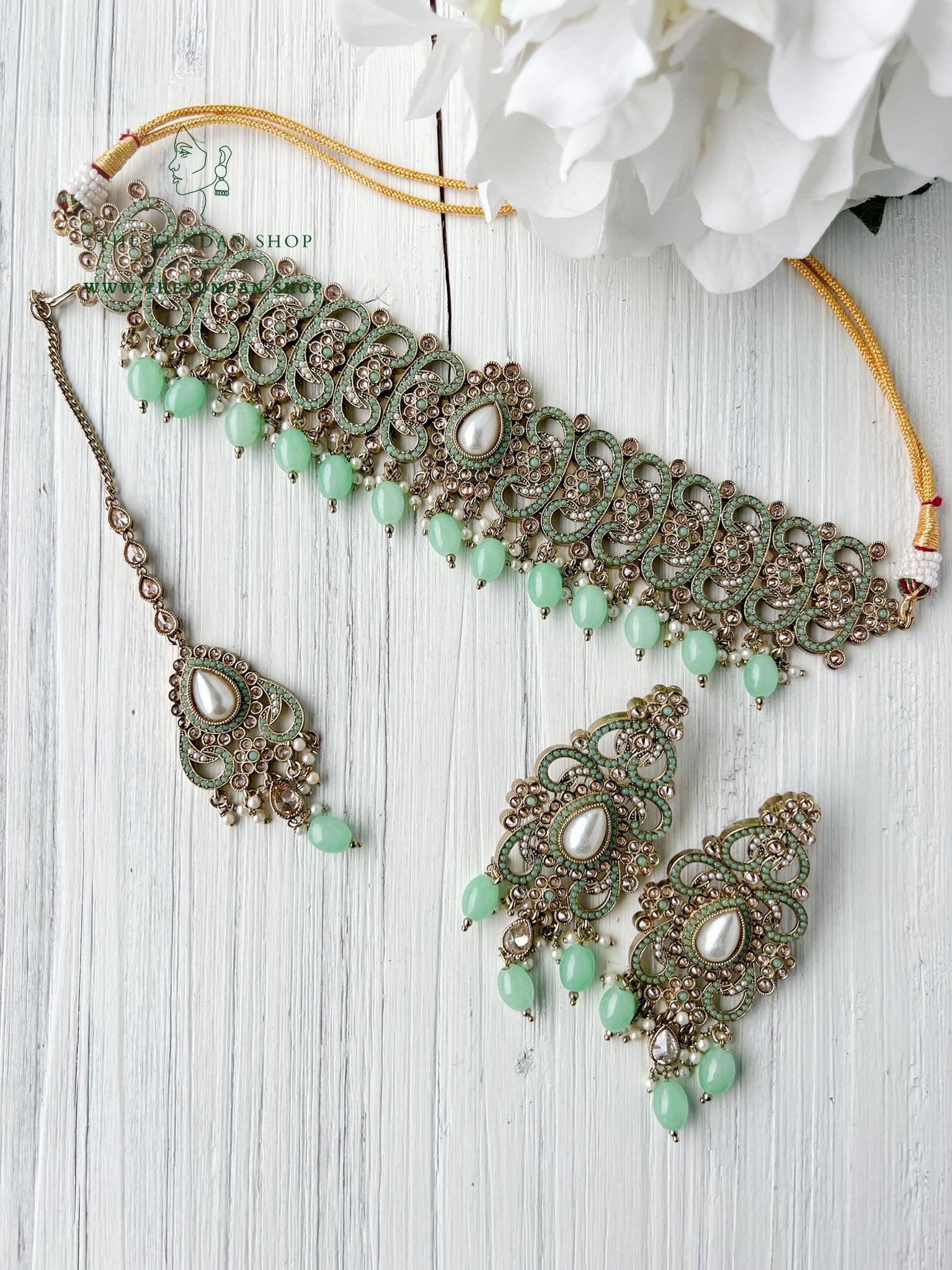 Gentle Polki in Mint Necklace Sets THE KUNDAN SHOP 